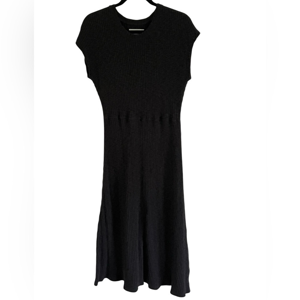 Everlane Black Rib Knit Cap Sleeve Midi Dress Medium